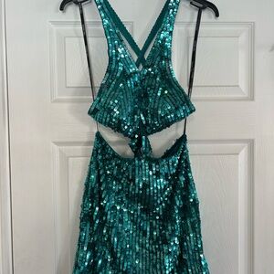 Sherri Hill Teal Sequin Homecoming Dress.  Size 6